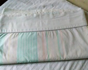 1980s Cannon gold label full flat sheet pastel stripes