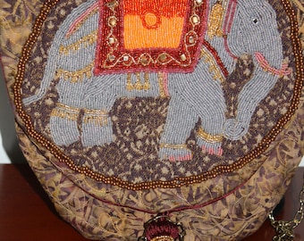 Hand Beaded Purse Elephant Going to a Party