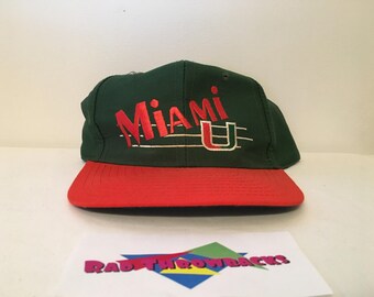 Dead Stock Vintage 1990s University of Miami Hurricanes Green/Orange Script Snapback Hat