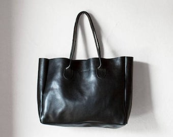 Black Leather Shopper, Leather Tote, Shoulder Bag, Black Leather Bag, Leather Bag, Leather Handbag, Black Tote, Vegetable Tanned Leather Bag
