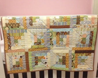 Yellow, Blue, Green, and Orange Jungle Scrappy Log Cabin Baby Quilt