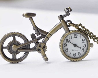 1 PC Antique Bronze Vintage Bicycle Pocket Watch 38x60mm A8698
