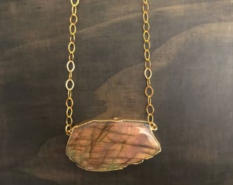 Large Labradorite Necklace // Gold Labradorite Necklace // Labradorite Necklace