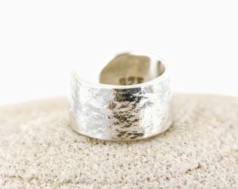 Ear Cuff, Sterling Silver, Textured Silver, Hand forged metal jewelry, Silver Ear Cuff, Sterling Silver, wide ear cuff