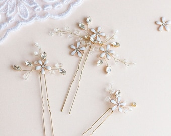 Wedding Hair Pins, Flower Hair Pins, Bridal Hair Pins, Wedding Headpiece, Blossom Hair Pins, Wedding Hair Accessory, Gold Hair Pins- LUISA