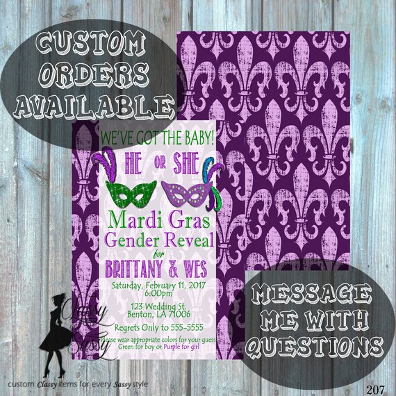 Mardi Gras Gender Reveal Party, Mardi Gras Gender Reveal Invitation, Mardi Gras, Mardi Gras Baby Reveal, King or Queen Gender Reveal 207