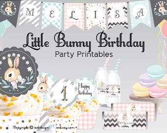 Little Bunny Birthday Party Printables - PERSONALIZED Birthday party, Baby Shower