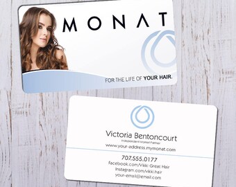 Monat Business Cards - Sleek White Picture Ft with White & Blue Bk - Durable 16pt - Rich Matte Finish -PRINTED and SHIPPED directly to YOU!