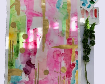 Large Abstract Art- Original Watercolor-24x36-Large Wall Art-Pink Abstract-Boho Chic-Modern Art-Gold-Watercolor Painting-Living Room Decor