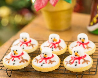 Made to Order Melting Snowman Cookies - Half Dozen - 1:12 Dollhouse Miniature