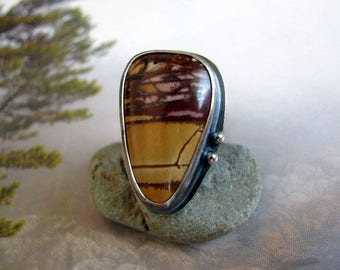 Sterling Silver Ring, Picasso Jasper Ring, Handmade Sterling Silver Gemstone Ring Size 8