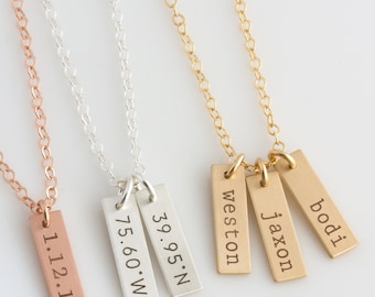 Vertical Bar Necklace/New Mom Necklace/Name Bar Necklace/Kids Names Necklace for mom/Gifts for Mom/Personalized Mothers Day Gift/Mini Tag/V3