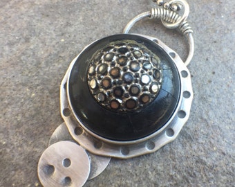 Vintage Button Sterling Silver Necklace