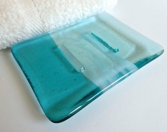 Fused Glass Soap Dish in Shades of Aqua by BPRDesigns