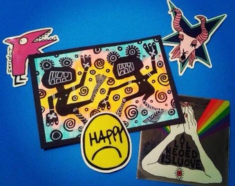 Deluxe Art & Stickers Pack 3 - FIZZY POP! - 4 stickers, 1 OOAK drawing