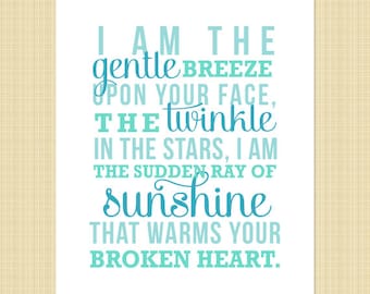 I am the gentle breeze memorial print - BLUE 5x7 - (miscarriage, stillborn, infant, child loss) INSTANT DOWNLOAD