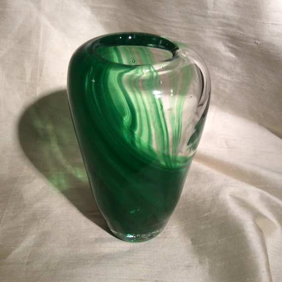 Items Similar To Green Swirl Blown Glass Vase Hand Blown Glass Art