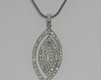 Sterling Silver, Pendant, Necklace,Marquis Shape Design, Cubic Zirconia, CZ, Necklace Pendant, Women's