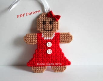 Plastic Canvas Christmas Pattern: Gingerbread Girl, Christmas Ornaments, Christmas Tree Decoration, Plastic Canvas Ornaments, PDF Format