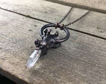 Raw Quartz Crystal Necklace / Bone Necklace / Vertebrae Necklace
