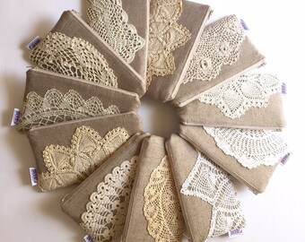 Set of Linen Burlap Clutch Vintage Doily Bridesmaid Gift