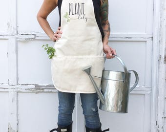 Apron - Plant Lady Apron Gardening Apron Canvas Apron Work Apron Garden Apron Cotton Apron Full Apron Cotton Canvas Apron Bib Apron