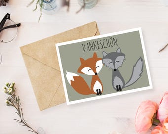 Postcard "Fox & Wolf - Thank you"