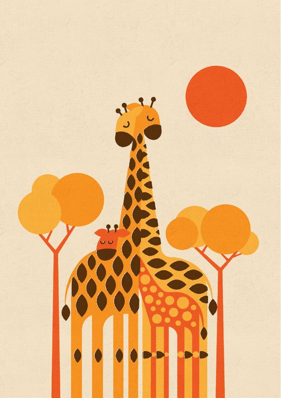 Download Items similar to Giraffe Family, Retro Print, Wall Art ...