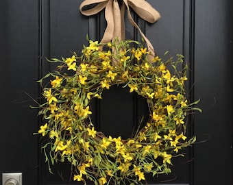 YELLOW Forsythia Wreaths, Front Door Wreaths, Springtime Wreath, Wreaths for Spring
