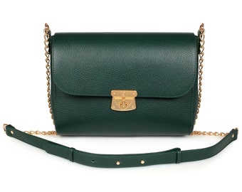 Leather Crossbody Bag, Dark green Leather Shoulder Bag, Women's Leather Cross body Bag, Leather bag KF-827