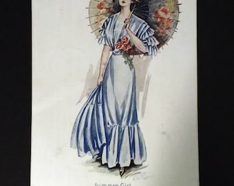 Summer Girl--Antique Gibson Girl Postcard, 1913