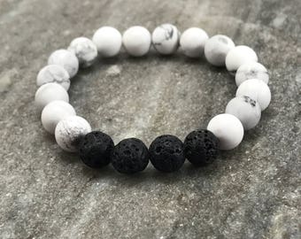 Diffuser Bracelet, Lava Bead Bracelet, Lava Diffuser Bracelet, Howlite Bracelet, Howlite Bead Bracelet, Howlite and Lava Beads