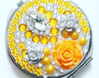 Compact mirror, bridesmaid gift, handheld mirror, Wedding gift, maid of honour, bridesmaid compact mirror, makeup mirror, orange and silver