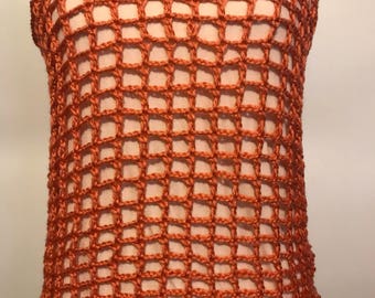 Tank top , crocheted tank top, mesh tank top, orange tank top, tank , shirt ,