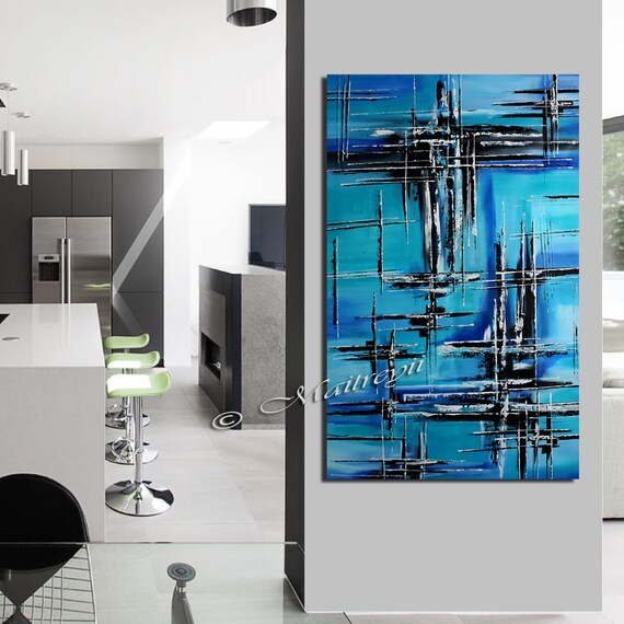 LARGE ARTWORK Original ABSTRACT paintings on Canvas Blue