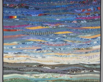 Gentle morning. Modern art quilt. Contemporary landscape. Pieced fiber art. Modern home decor. For the wall. 40x40" Abstract textile art.