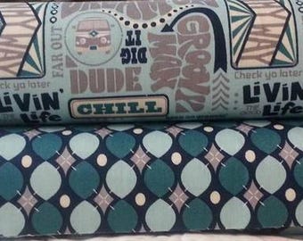 Keep on Groovin Retro fabric by Sugar Sisters ~ Navy and gray wallpaper print ovals ~ Woven cotton by the yard