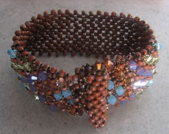 Crystal Cuff Bracelet with Handmade Toggle Clasp and Swarovski Crystals