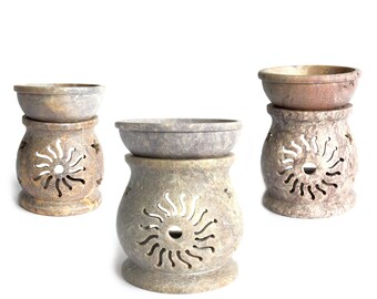 Soapstone Oil Burner Sun & Star Design Fragrance Home Fragrance Aromatherapy Bowl