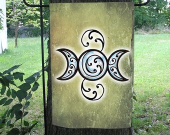 Triple Goddess Moon Pentacle Garden Flag