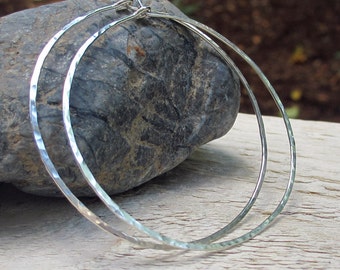 2 inch Sterling Silver Hoop Earrings, Sterling Silver, Large Hammered Hoops, Argentium Sterling Silver, Thin Hoop Earrings, 18 Gauge, Modern