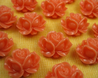 6 Coral Lucite Rose Pendants