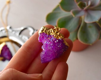 FREE SHIPPING Spirit Quartz Necklace, Purple Aura Spirit Quartz Crystal Necklace, Fairy Quartz Necklace , Cactus Quartz - 2