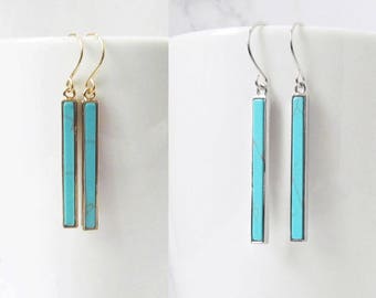 turquoise bar earrings, turquoise earrings, bar earrings, gold turquoise earrings, minimalist earrings
