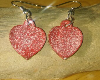 Red enamel Heart earrings, Enamel earrings, Enamel jewellery, Copper Jewellery, Dangle Drop earrings, Birthday gift, Bridesmaid gift.