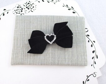 Black Velvet Hair Bow, Black Hair Clip, Rhinestone Hair Clip, Black Formal Bow, Velvet Bow, Girls Hair Accessories, Black Bow