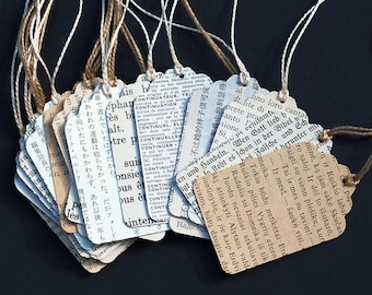 Foreign Language Gift Tags- 12 recycled vintage paper gift tags, wedding favor tags, travel party favor tags