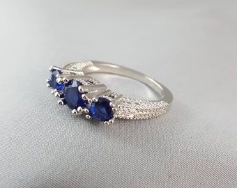 Sapphire Sterling Silver Ring September Birthstone Sapphire Ring Sterling Silver Ring Silver Sapphire Ring Blue Sapphire Gemstone Ring Blue