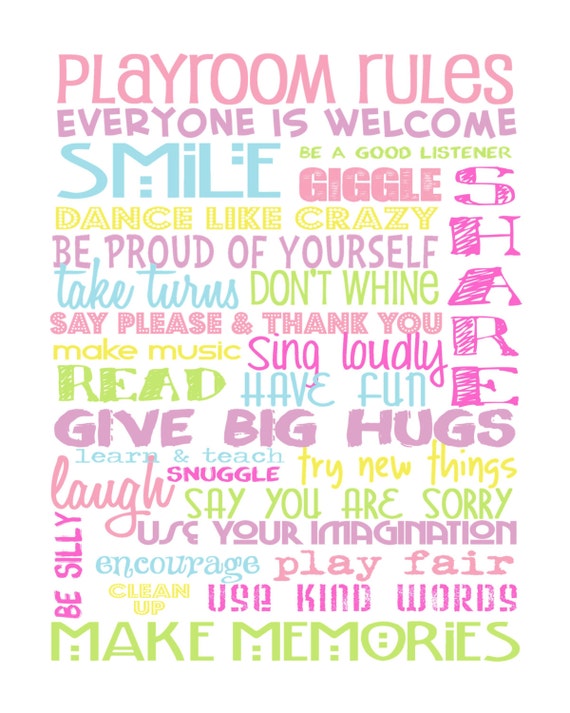 Items Similar To Playroom Rules -digital File - Pastels - Pink 