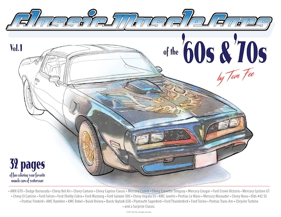 Muscle Cars of the 60s and 70s Vol.1 Adult Coloring Book